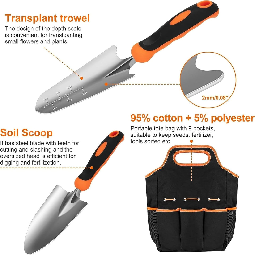 Heavy-Duty Stainless Steel Gardening Tool Set – Rubber Grip, Tote Bag, Perfect Gift for Women Gardeners