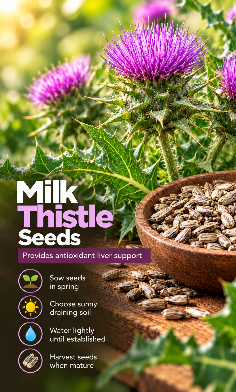 Grow Nature's Purple Treasure: Milk Thistle Seeds for a Beautiful Summer Herb Garden