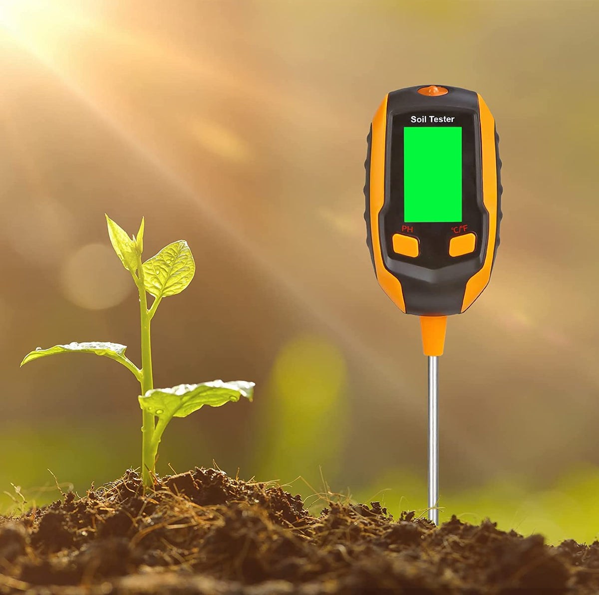 Digital 4-in-1 Soil Test Meter – Moisture, pH, Temp & Sunlight Sensor for Garden & Farm use