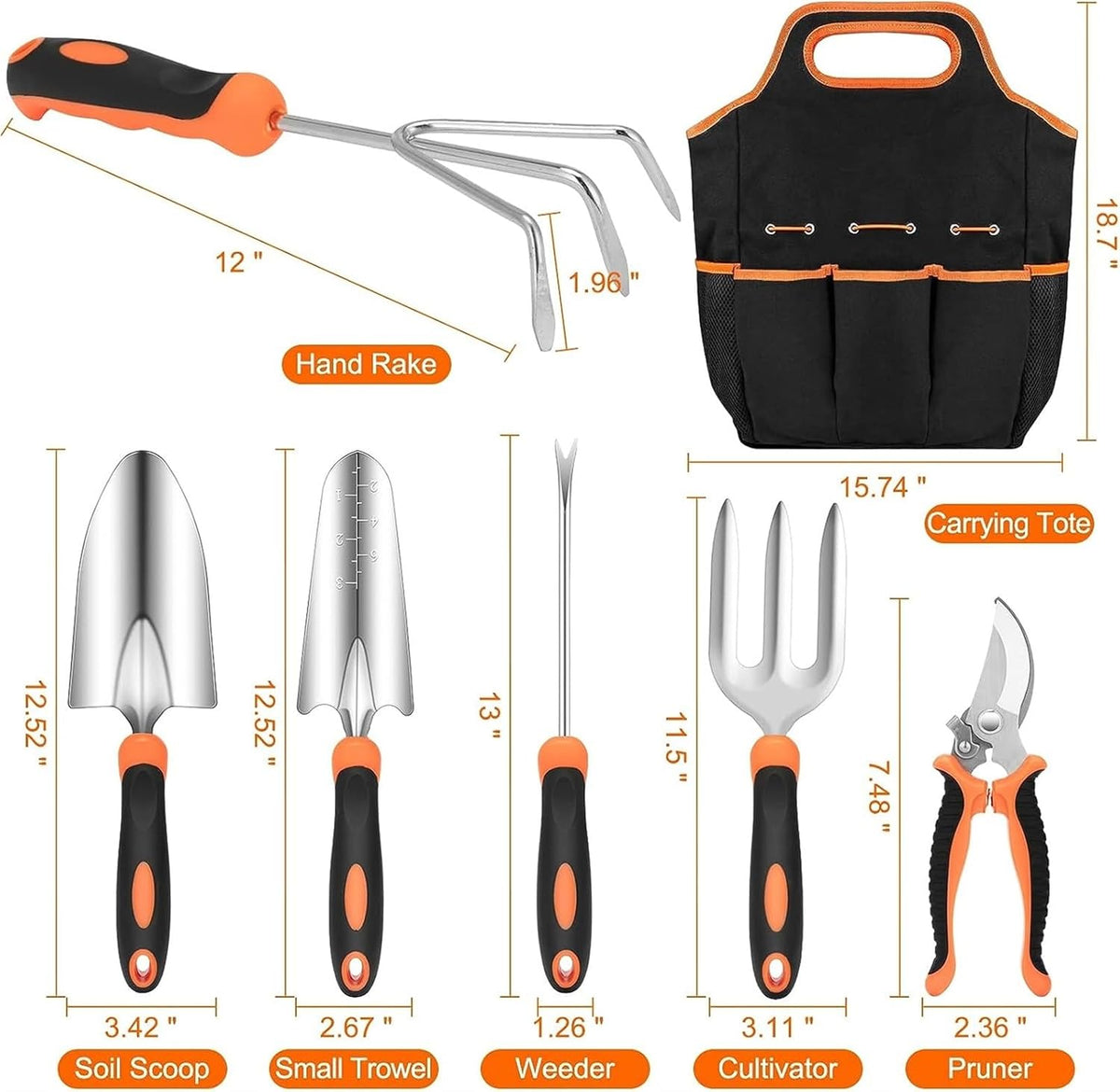 Heavy-Duty Stainless Steel Gardening Tool Set – Rubber Grip, Tote Bag, Perfect Gift for Women Gardeners